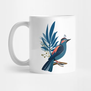 Vintage decorative tropical flowers and exotic blue bird, floral Art trendy design Holiday decoration Boho chic Mug